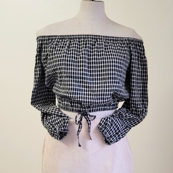 Aritzia Wilfred Gingham Off Shoulder Top - Picture 1 of 2